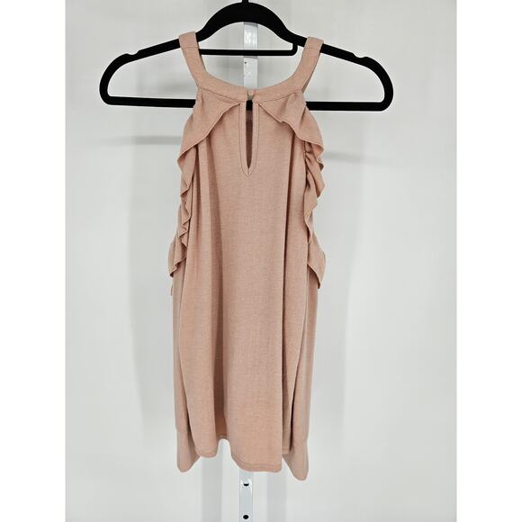 1 State Womens Sz L Cold Shoulder Long Sleeve Knit Top Light Pink Ruffled - Picture 4 of 4